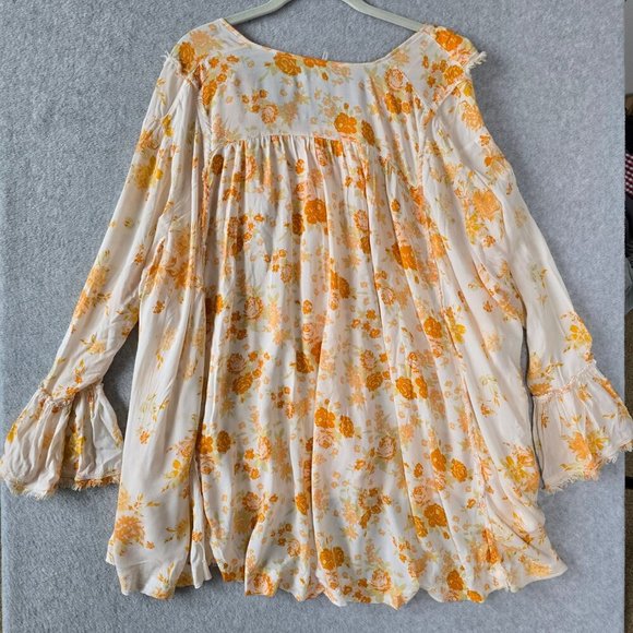 Free People Women Sz S Loretta Floral Ruffle Boho Cottagecore Tunic Top Festival - Picture 11 of 16